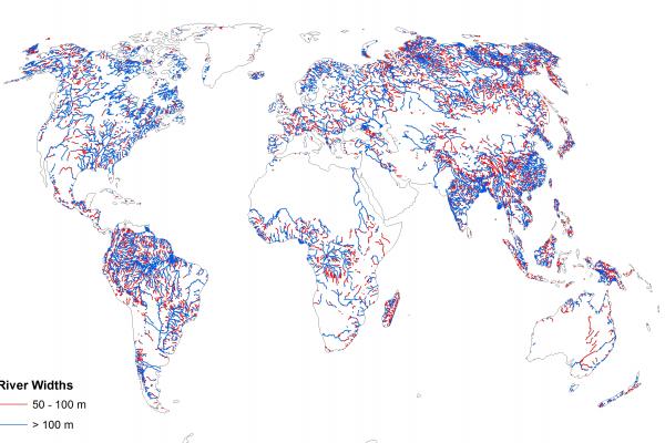 SWOT observable rivers displayed on a map of the world