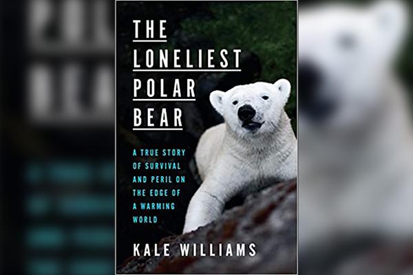 The cover of the Loneliest Polar Bear. It is a black cover with a white bear and white text