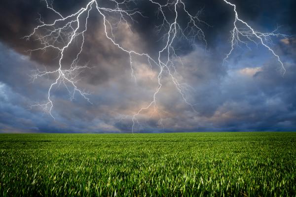 Thunderstorm with lightning in field
