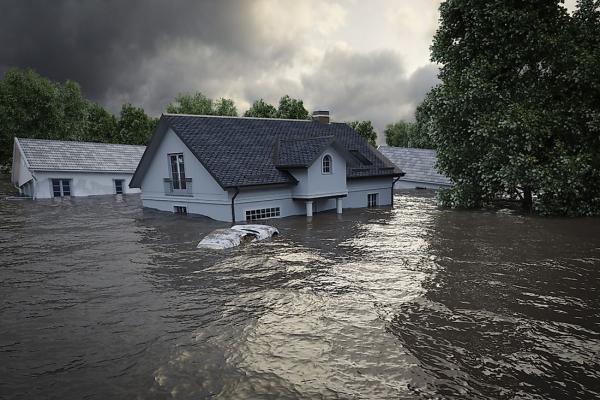 White house in the middle of flood waters