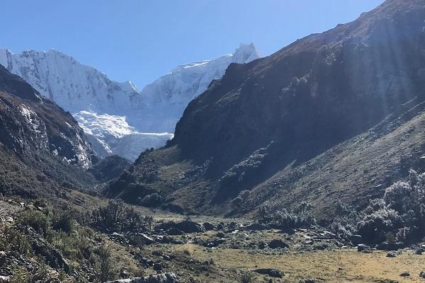 Rocky mountain landscape with a glacier in the background 