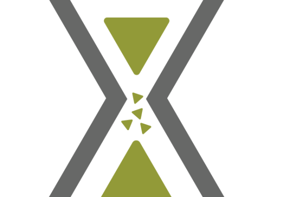 t4c logo. Gray hourglass with a green interior 