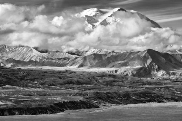 Landscape Scenery of Denali in Alaska with fiend and stream