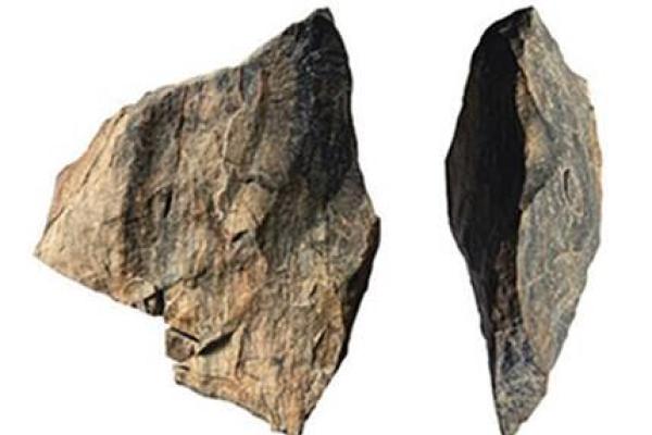 2 images of a brown rock side by side from different angles