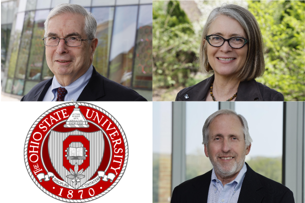 Four image tiles. Top left: a photo of Stuart L. Cooper. Top right: a photo of Elena G. Irwin. Bottom right: a photo of Stanley Lemeshow. Bottom left: the Ohio State University Seal.