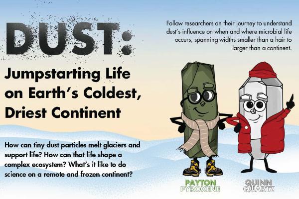 Cartoon image showing two mineral crystals dressed in cold weather gear