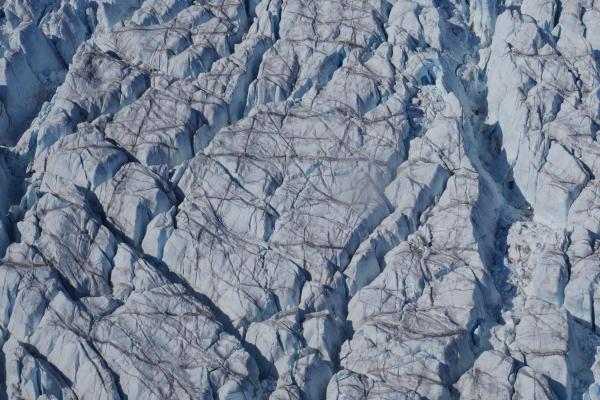Aerial view of Crevasses in ice