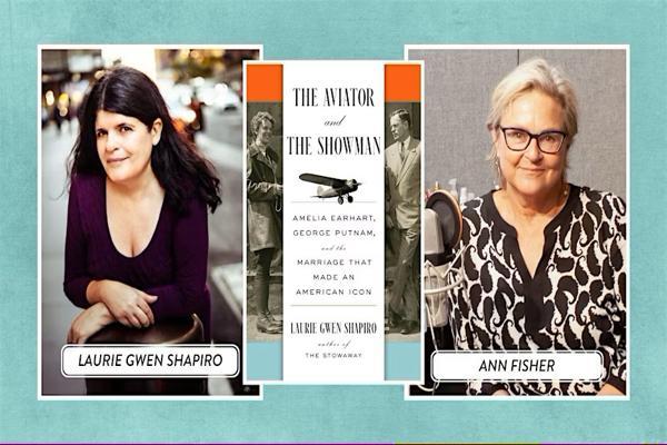Portrait of two women flanking a book cover.