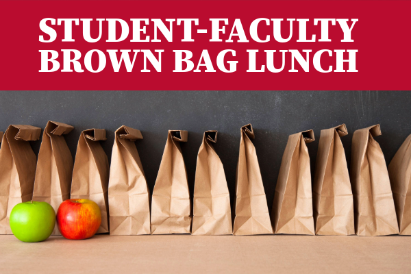 Brown bags in a row and a green and red apple