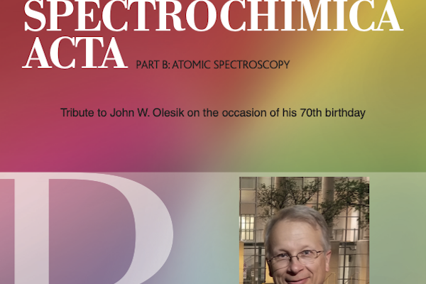 Cover of Spectrochimica Acta Part B: Atomic Spectroscopy (Vol. 236, February 2026) with a colorful gradient background and a small portrait of a man in a suit.