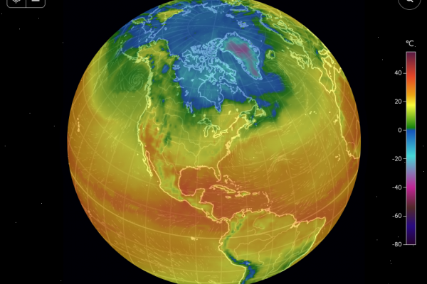 Image of Fluid Earth Viewer showing temperatures for the planet Image of Fluid Earth Viewer showing temperatures for the planet