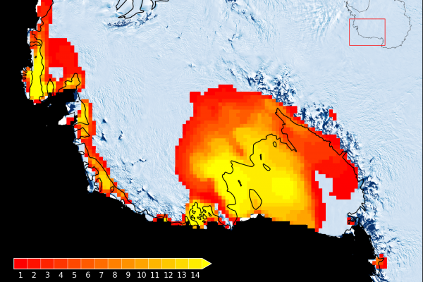 Map with area of melt highlighted Map with area of melt highlighted