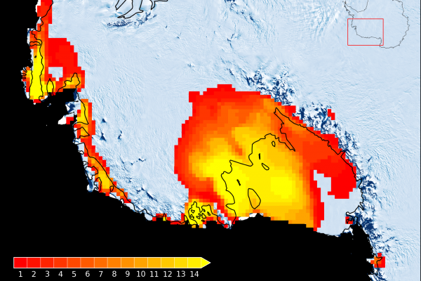 Map with area of melt highlighted 