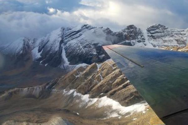 View from airplane Mountainous terrain seen from above