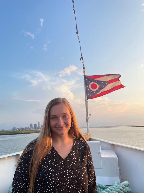 Abbie Crawford on a boat in Lake Erie