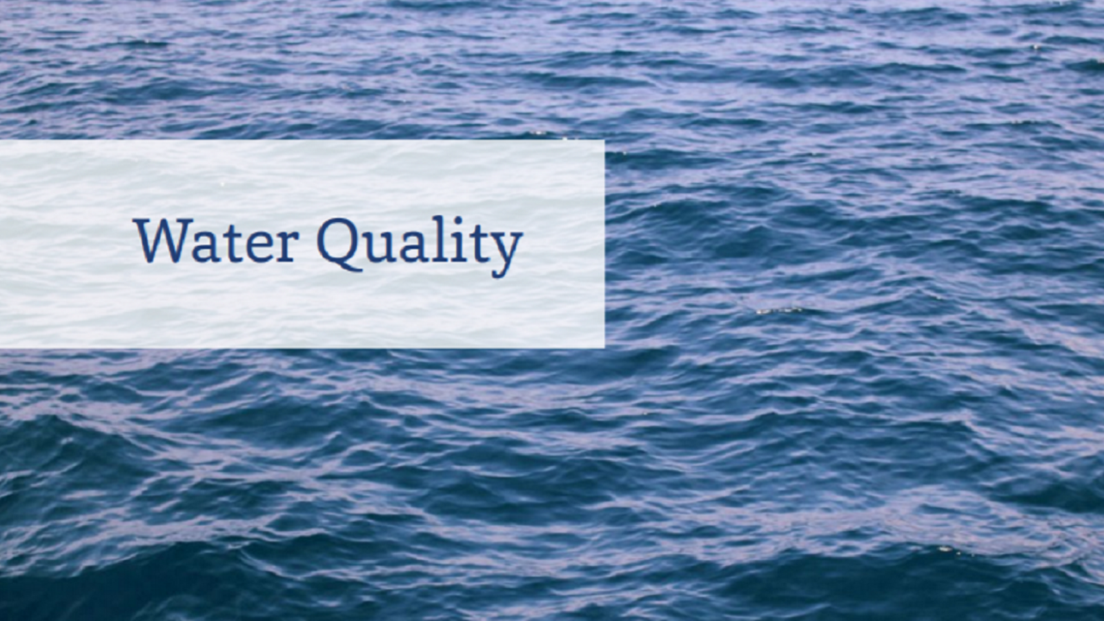 Body of water with ripples on the surface with text that reads 'Water Quality'