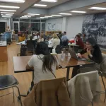 A group seated having lunch.